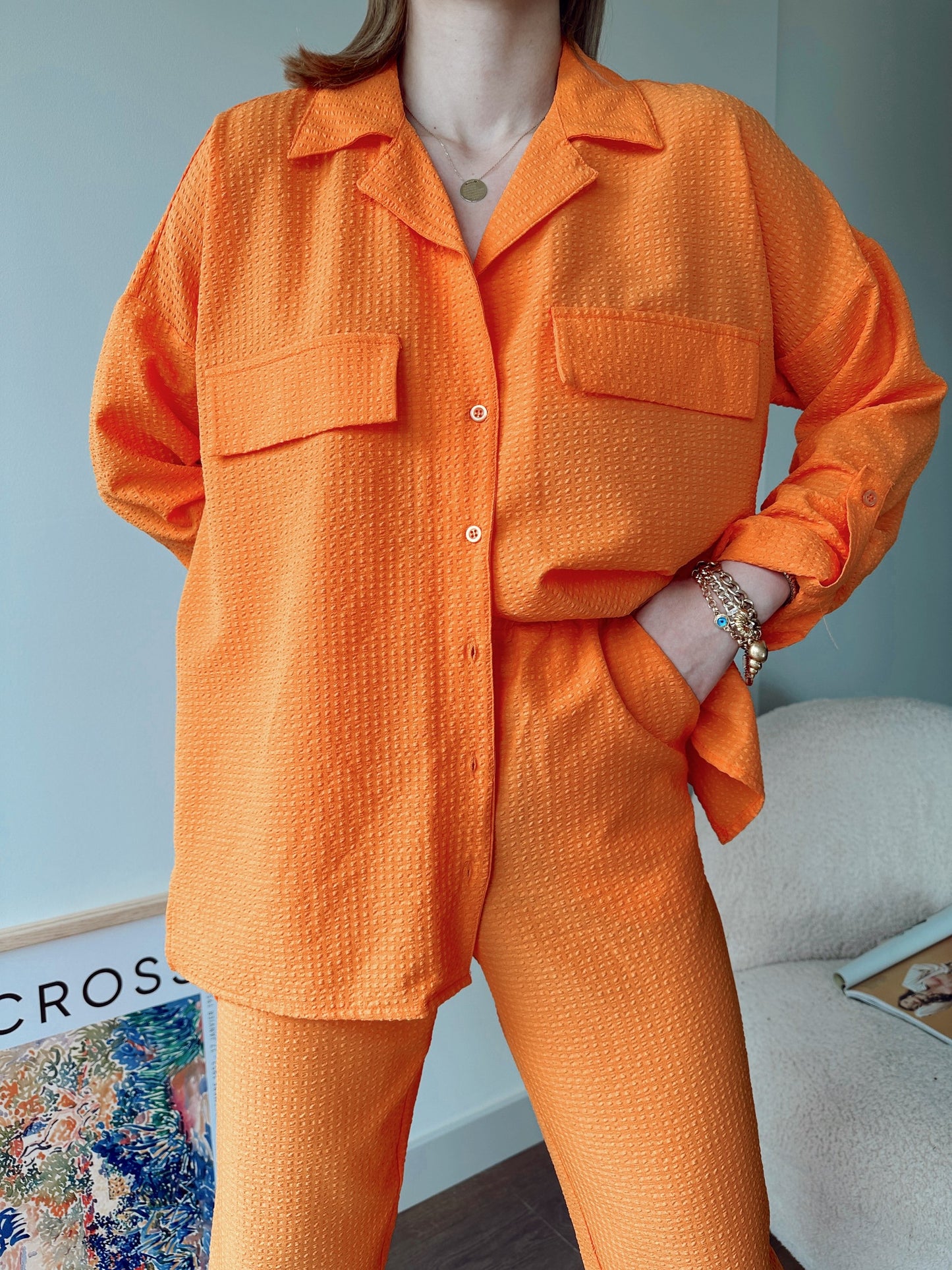 Orange Crush Detailed Drop Shoulder Co-ord Set