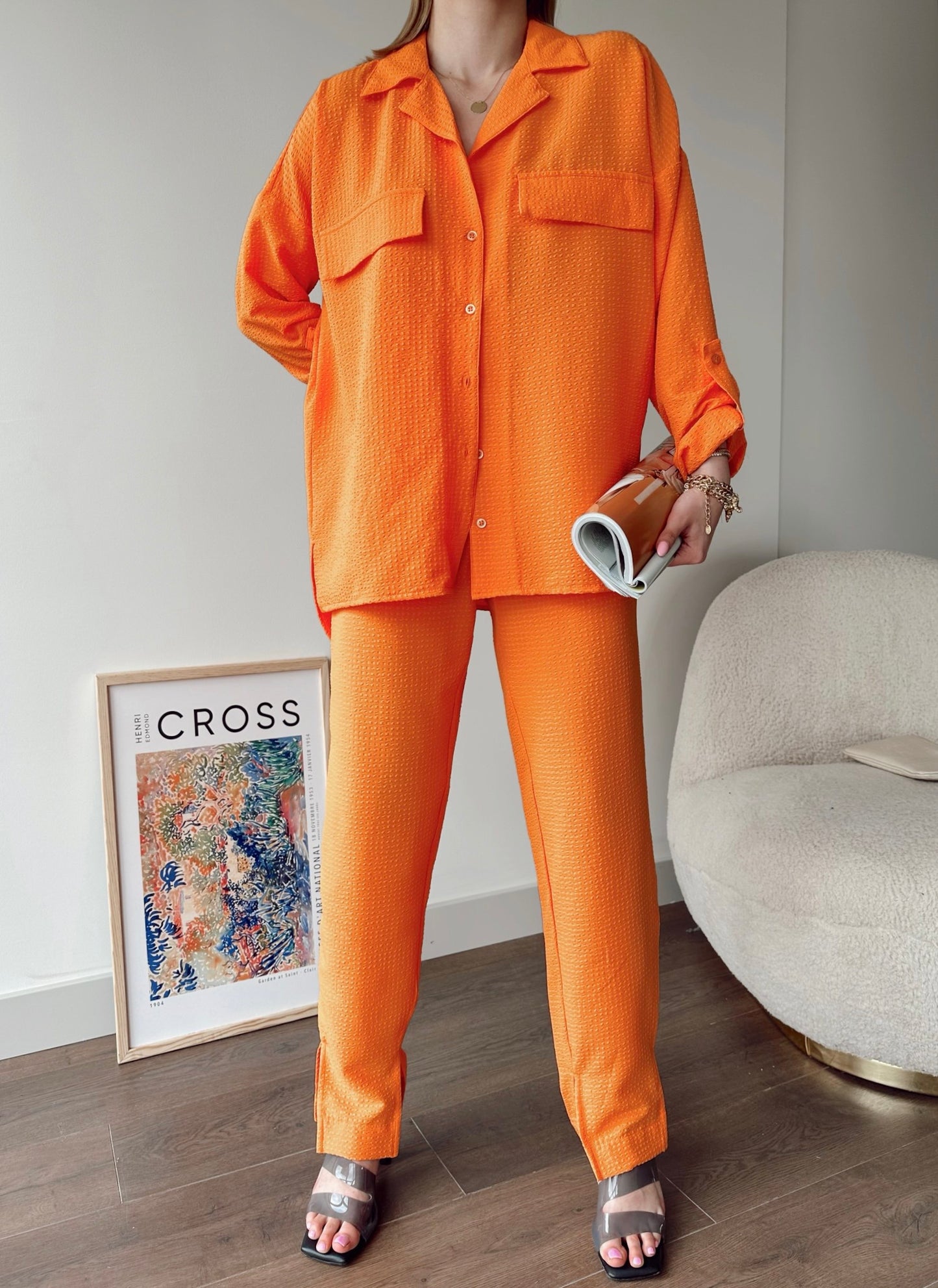 Orange Crush Detailed Drop Shoulder Co-ord Set