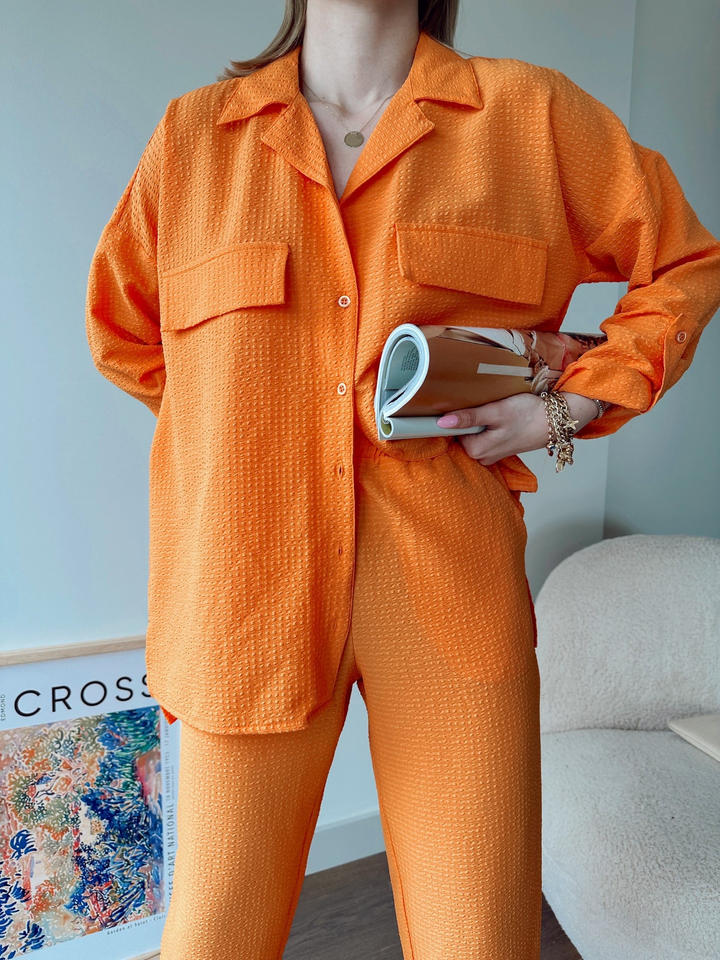 Orange Crush Detailed Drop Shoulder Co-ord Set